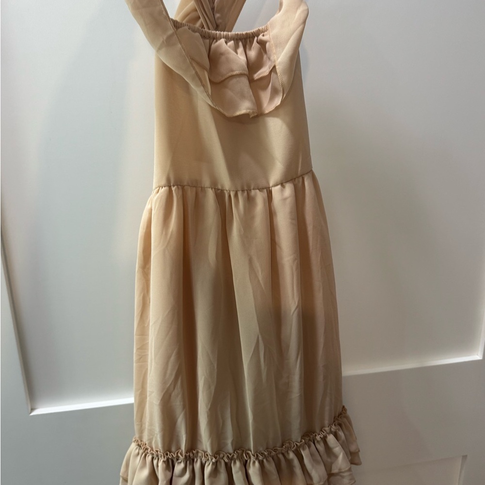 Tan One Shoulder Ruffled Sundress - Picture 3 of 4